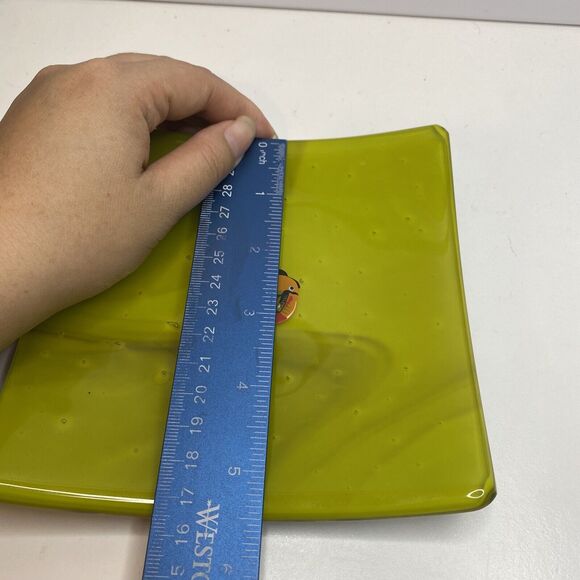 Glass Two Layer Green Pattern Art Glass Dish Toucan Decorative Tray 5.5” - Picture 9 of 9